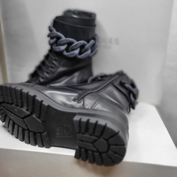 Beautiisoles by Robyn Women Zoey Black Leather Zip Lace up Combat Boots Size 5 - Picture 9 of 13